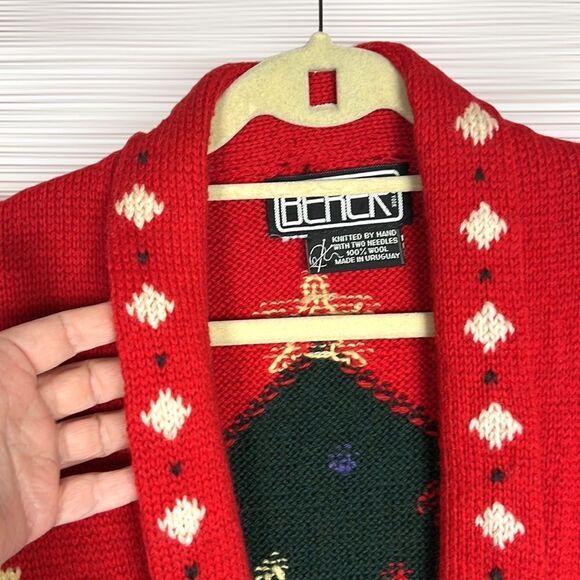 BEREK Vintage Hand Knit in Uruguay Christmas Holiday Red Wool Button Down Vest - Picture 5 of 15